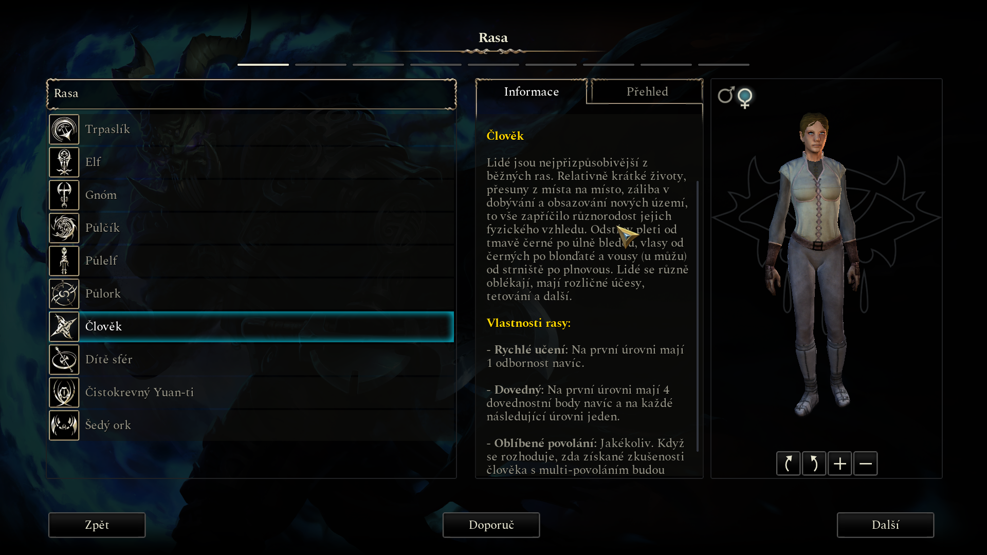 Vytvoření vaší nové postavy